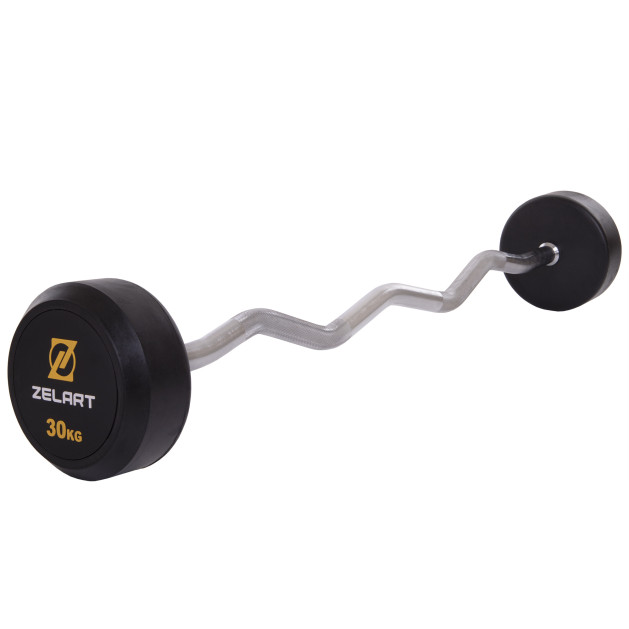 Штанга фіксована зігнута гумова Rubber Coated Barbell Zelart TA-2687-30 30кг