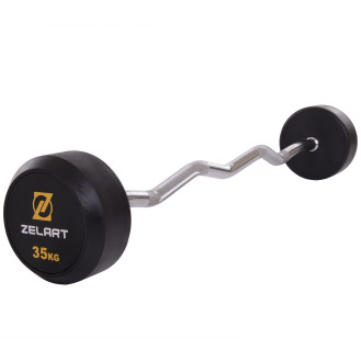 Штанга фиксированная изогнутая обрезиненная Rubber Coated Barbell Zelart TA-2687-35 35кг