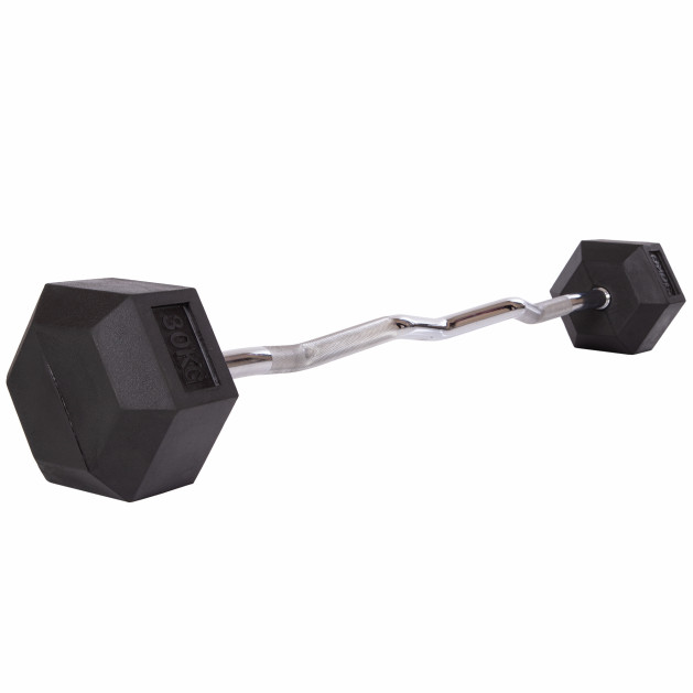 Штанга фиксированная изогнутая обрезиненная Rubber Hexagon Barbell Zelart TA-6231-30 30кг
