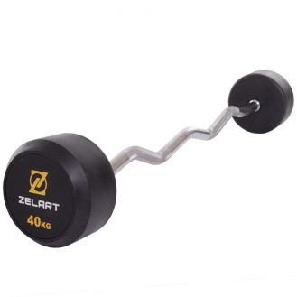 Штанга фиксированная изогнутая обрезиненная Rubber Coated Barbell Zelart TA-2687-40 40кг