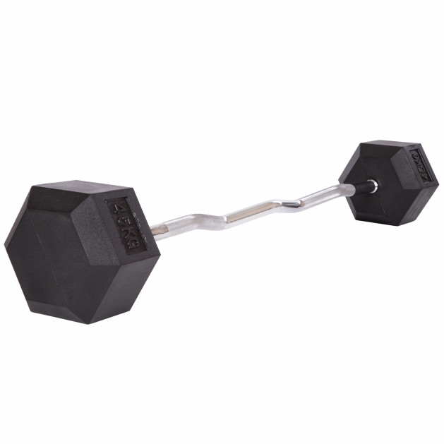 Штанга фиксированная изогнутая обрезиненная Rubber Hexagon Barbell Zelart TA-6231-45 45кг