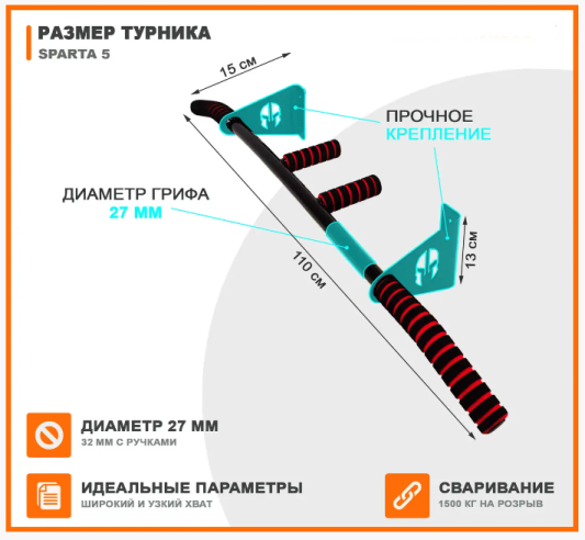 Турнік наддверний на 3 хвати Sparta-5