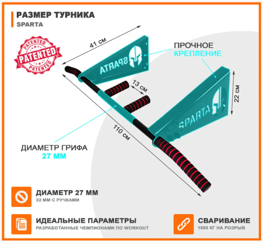 Турнік настінний розбірний Sparta для широкого та вузького хвату