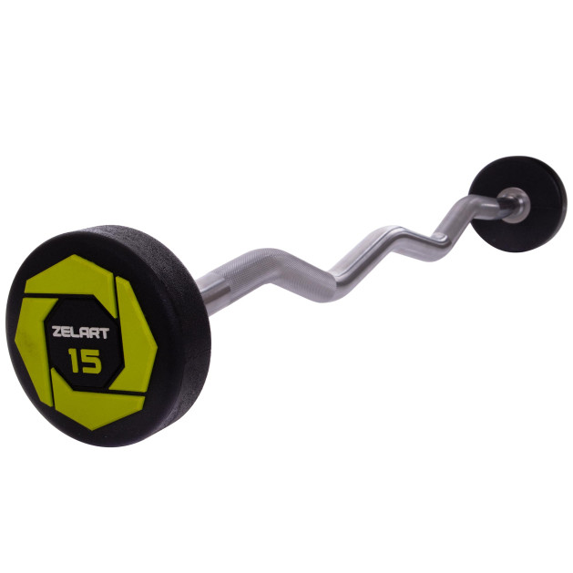 Штанга фиксированная изогнутая полиуретановая Urethane Barbell Zelart TA-2690-15 15кг