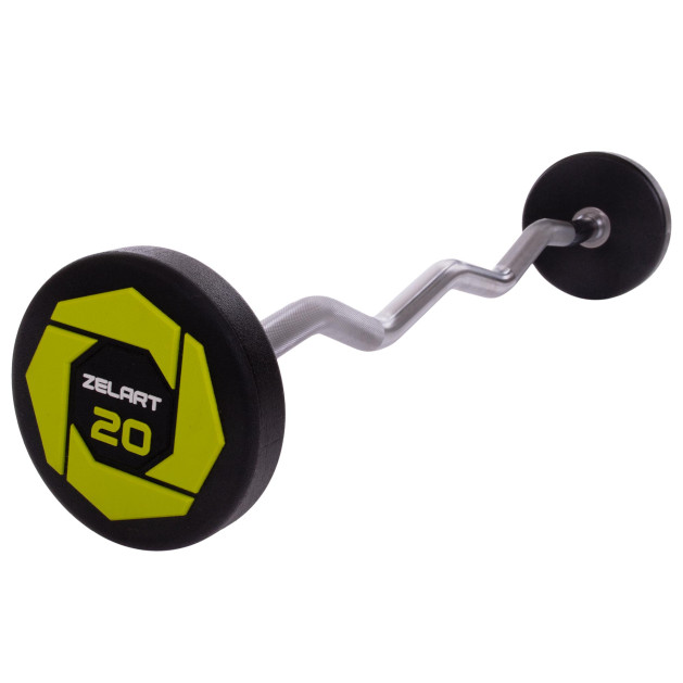 Штанга фиксированная изогнутая полиуретановая Urethane Barbell Zelart TA-2690-20 20кг