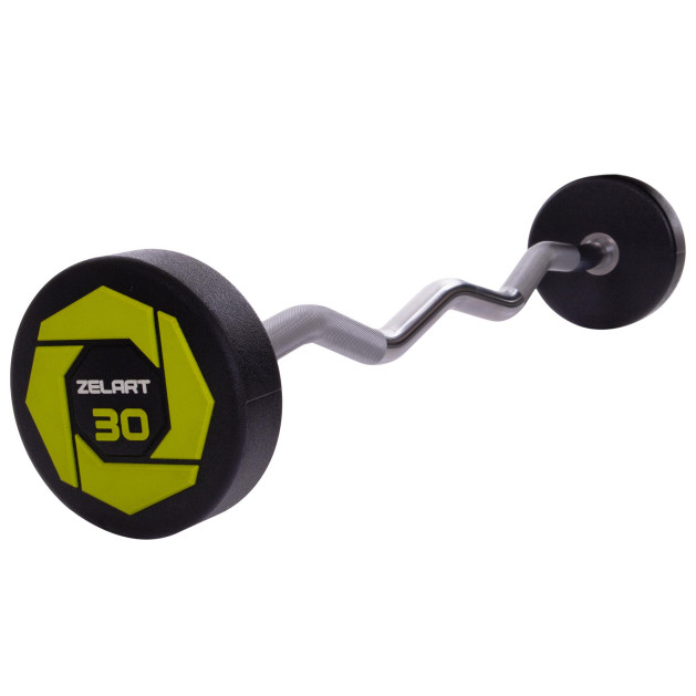 Штанга фиксированная изогнутая полиуретановая Urethane Barbell Zelart TA-2690-30 30кг