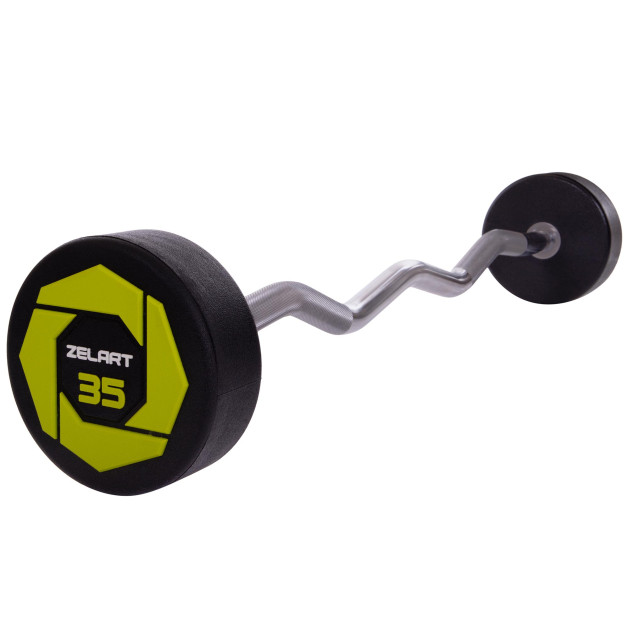 Штанга фиксированная изогнутая полиуретановая Urethane Barbell Zelart TA-2690-35 35кг