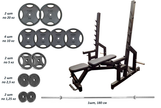 Скамья Black Rock + Стойки Black Rock + Металлическая штанга RN-Sport Quatro 105 кг