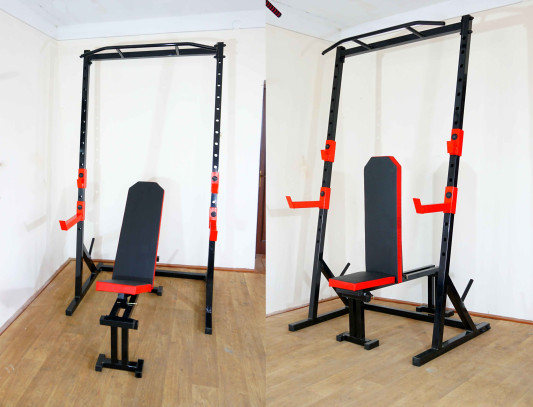 Стойка силовая с турником + Скамья для жима PROF Powertec RED