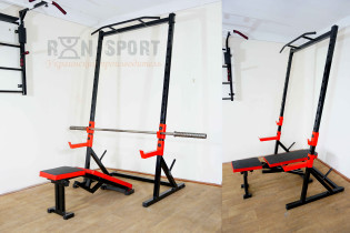 Стойка силовая с турником + Скамья для жима PROF Powertec RED