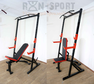 Стойка силовая с турником + Скамья для жима PROF Powertec RED