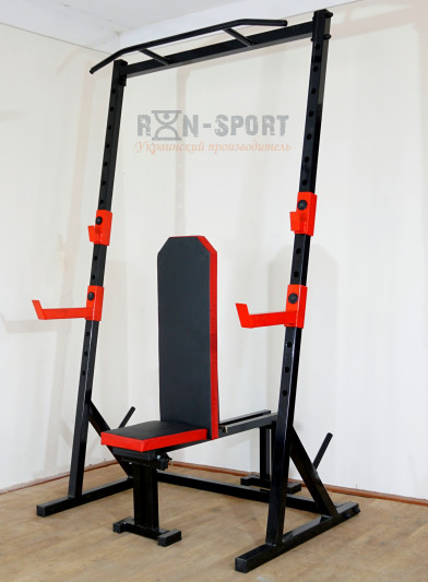 Стойка силовая с турником + Скамья для жима PROF Powertec RED