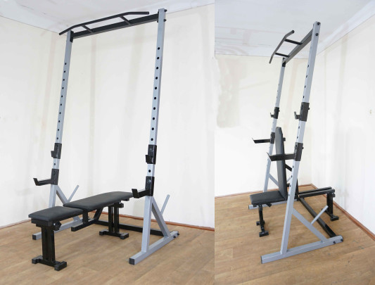 Стойка силовая с турником + Скамья для жима Powertec GREY