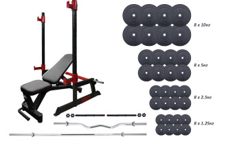 Скамья Black Rock + Стойки Round PRO + Наборные штанга и гантели RN-Sport