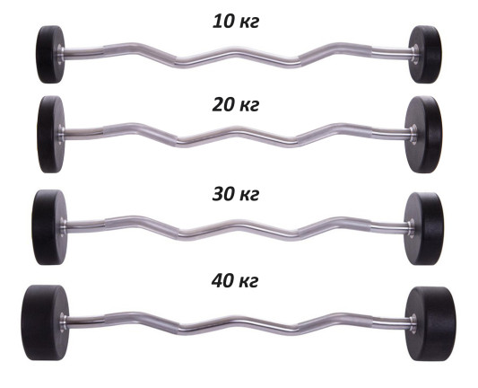 Набор штанг фиксированных изогнутых полиуретановых Urethane Barbell 10 кг, 20 кг, 30 кг, 40 кг