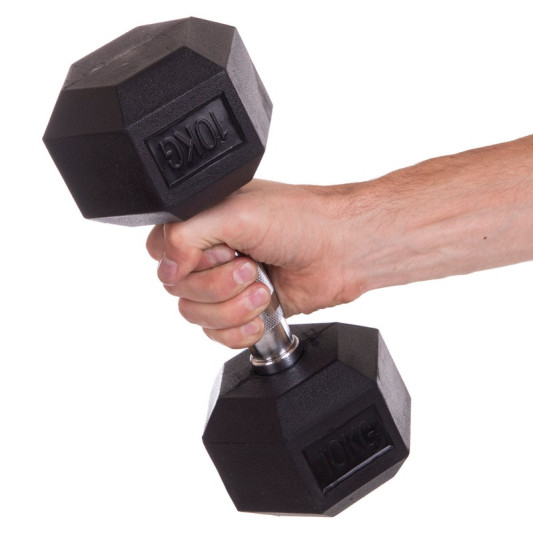 Гантели шестигранные со стойкой ряд 1-10 кг Rubber Hexagon Dumbbell
