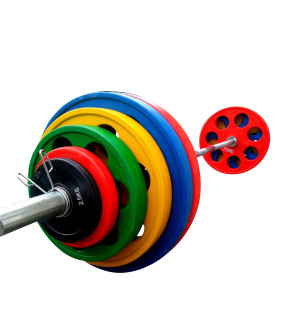 Штанга обрезиненная с цветными дисками на 255 кг RN-Sport