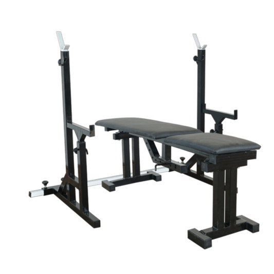 RN-Sport UM 0150. Скамья для жима, стойки для приседаний + 115 кг блинов и 3 грифа