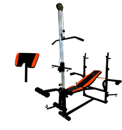 Скамья для жима с тягой + 4 грифа + Металлические диски RN-Sport 65 кг