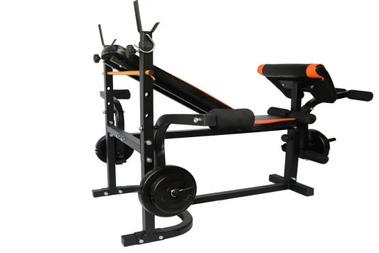 Скамья для жима + штанга 93 кг гриф W и гантели RN-Sport