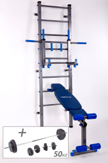Шведская стенка для взрослых RN-Sport PROFF + Штанга и гантели (50 кг)