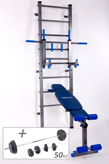 Шведська стінка для дорослих RN-Sport PROFF + Штанга та гантелі (50 кг)