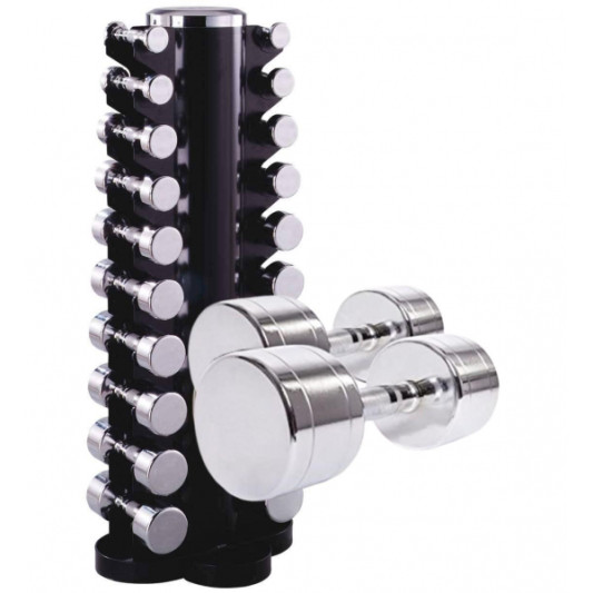 Гантельный ряд 1-10 кг хром D-04 со стойкой Fitnessport DR-18