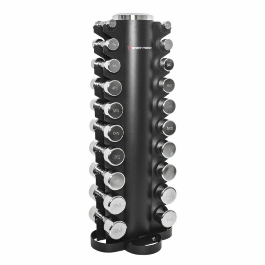 Гантельный ряд 1-10 кг хром D-04 со стойкой Fitnessport DR-18