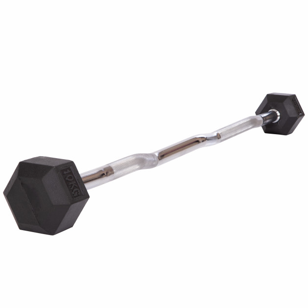 Штанга фиксированная изогнутая обрезиненная Rubber Hexagon Barbell TA-6231-10 10кг