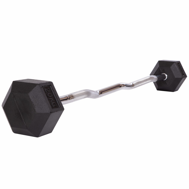 Штанга фіксована зігнута гумова Rubber Hexagon Barbell Zelart TA-6231-20 20кг
