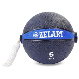 Медбол з мотузкою Medicine Ball FI-5709-5 5 кг чорний-синій