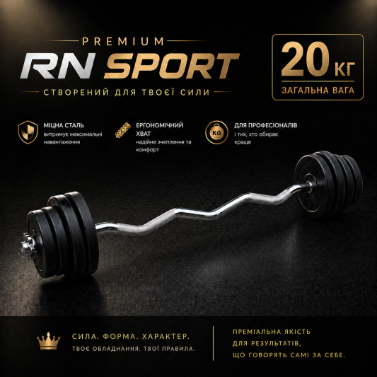 Штанга разборная W-образная Rn-Sport 20 кг с пластиковым покрытием