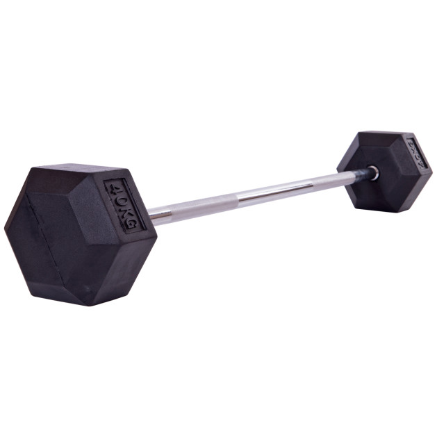 Штанга фіксована пряма гумова Rubber Hexagon Barbell Record TA-6230-40 40кг