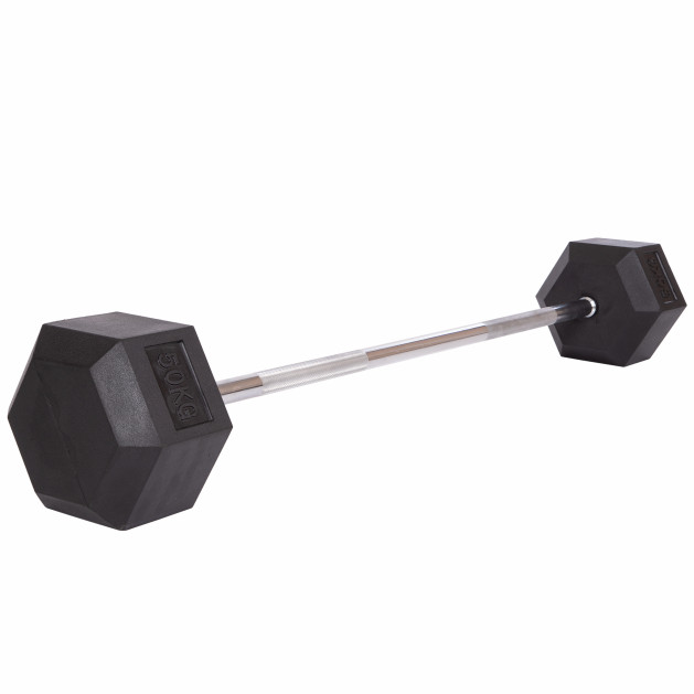 Штанга фіксована пряма гумова Rubber Hexagon Barbell Record TA-6230-50 50кг