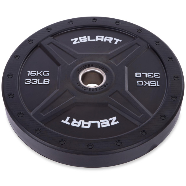 Бамперные диски резиновые Bumper Plates d-50.4 мм Zelart TA-2258-15 15 кг
