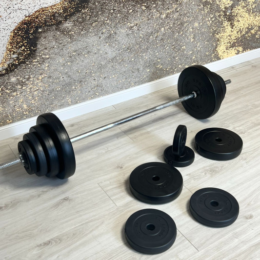Скамья для жима TREX 1020 + 4 грифа + 2х15 кг, 4x10 кг, 4x5 кг, 4x2,5 кг