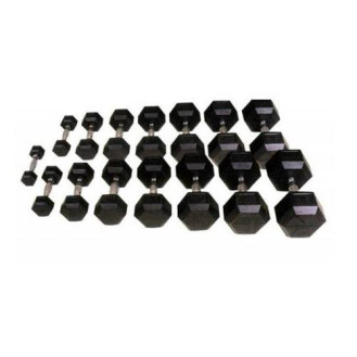 Шестигранные прорезиненные гантели Hexagon от 2.5 до 25 со стойкой