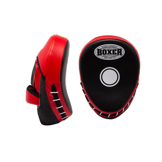 Лапы боксерские гнутые BOXER кожвинил 0.8 мм черный-красные
