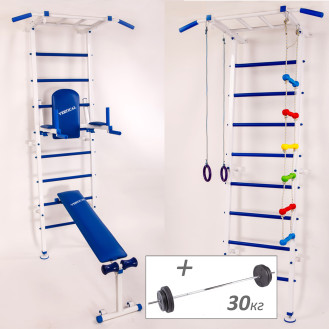 Шведская стенка RN-Sport VERTICAL Kids + Штанга (30 кг) + Детский навесной набор