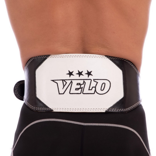 Пояс атлетический кожаный VELO VL-8182 15.5см M-XXL черный-белый