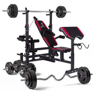 Набор Strong 169 кг. Стальные диски, грифы + скамья