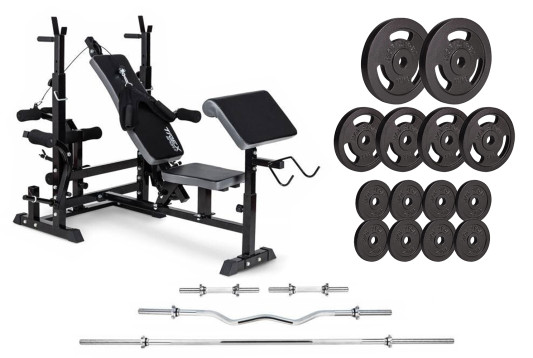 Набір Strong 83 кг залізні диски, грифи + лава TX-075 з тягою