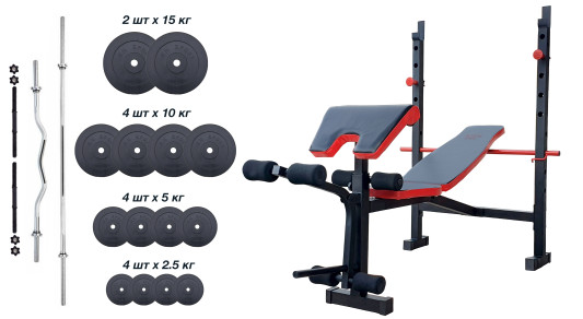 Скамья для жима ReadMeBlack + 4 грифа, 100 кг дисков RN-Sport