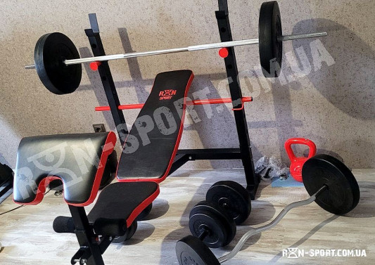 Скамья для жима универсальная ReadMeBlack + штанга 75 кг RN-Sport