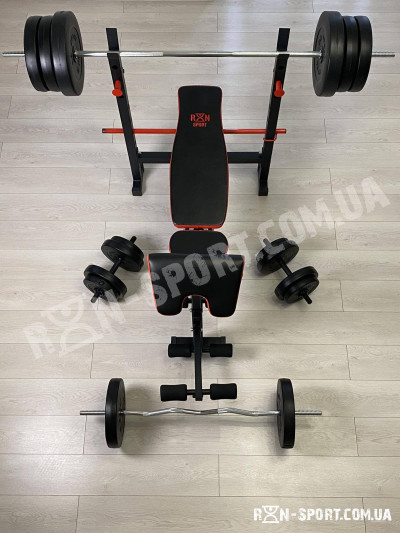 Скамья для жима универсальная ReadMeBlack + штанга 75 кг RN-Sport