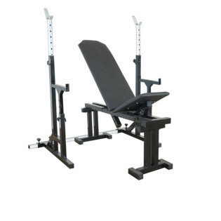 RN-Sport UM 0090. Скамья для жима, стойки для приседаний + 75 кг блинов и 4 грифа