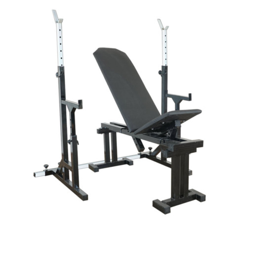 RN-Sport UM 0090. Скамья для жима, стойки для приседаний + 75 кг блинов и 4 грифа