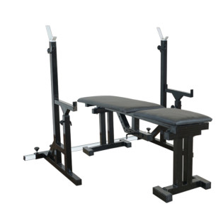 RN-Sport UM 0090. Скамья для жима, стойки для приседаний + 75 кг блинов и 4 грифа
