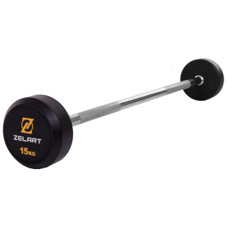 Штанга фиксированная прямая обрезиненная Rubber Coated Barbell Zelart TA-2685-15 15кг