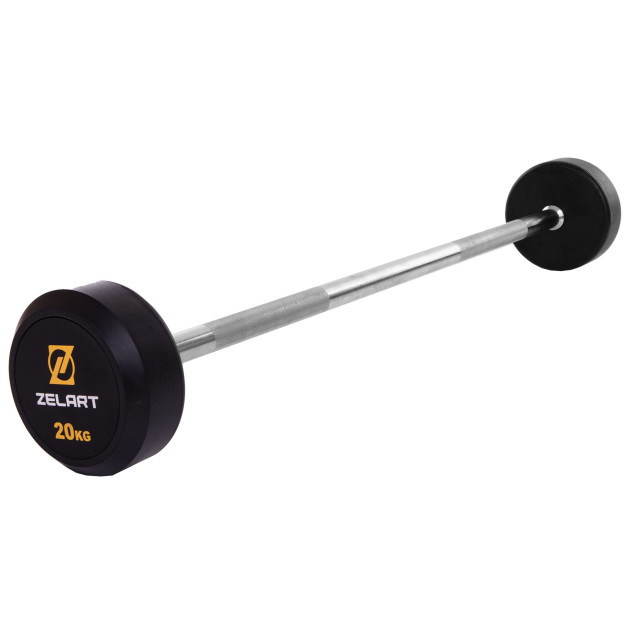 Штанга фіксована пряма гумова Rubber Coated Barbell Zelart TA-2685-20 20кг